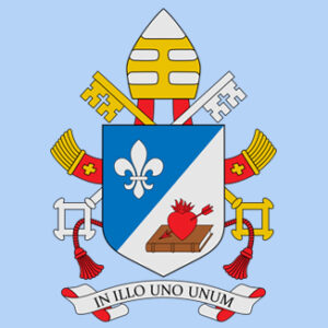 Escudo papal León XIV en fondo celeste